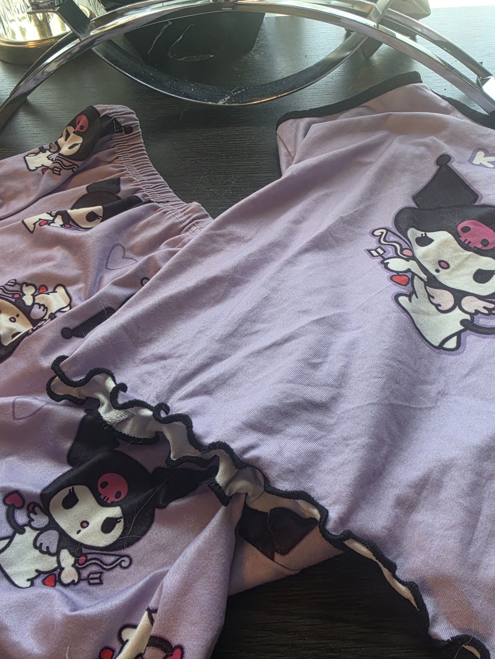 Sanrio Kuromi Lavender and Black Ruffle Pajama Set